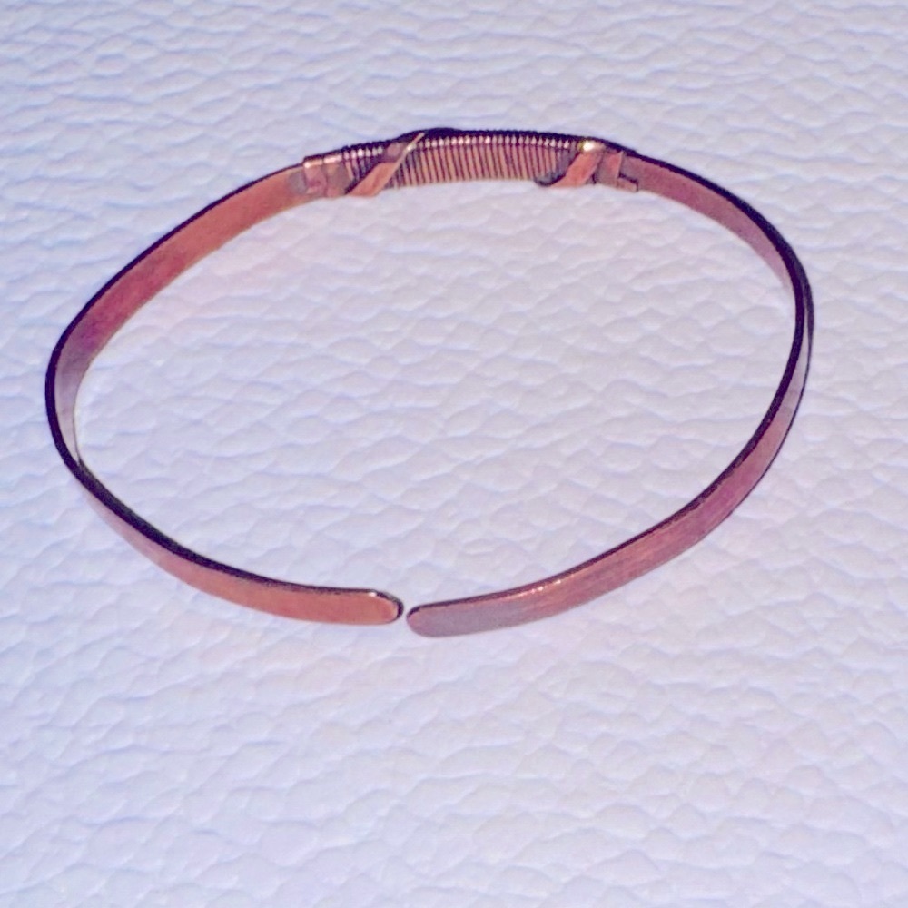 Solid Copper Wire Wrapped Hammered Bangle Bracele… - image 4